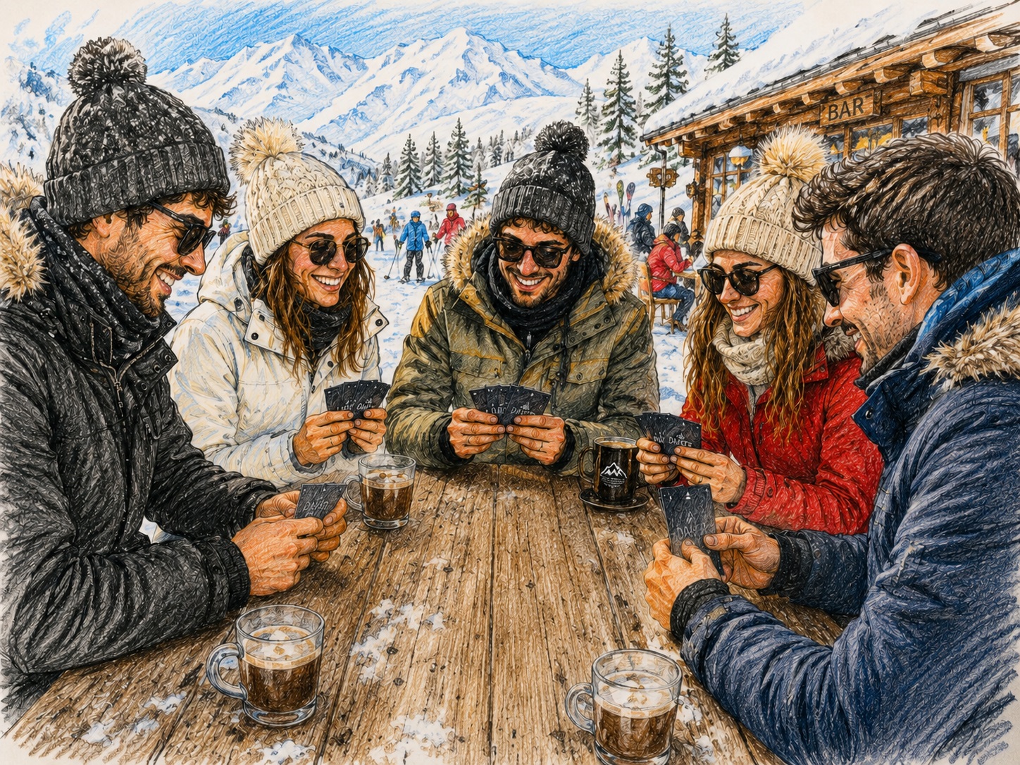 Amigos jugando a Daker en la nieve