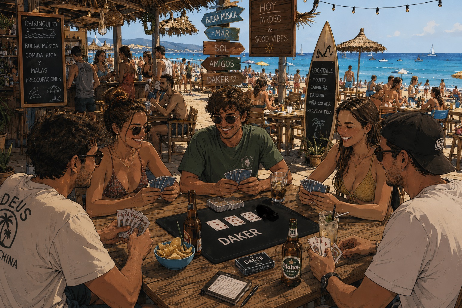 Amigos jugando a Daker en la playa